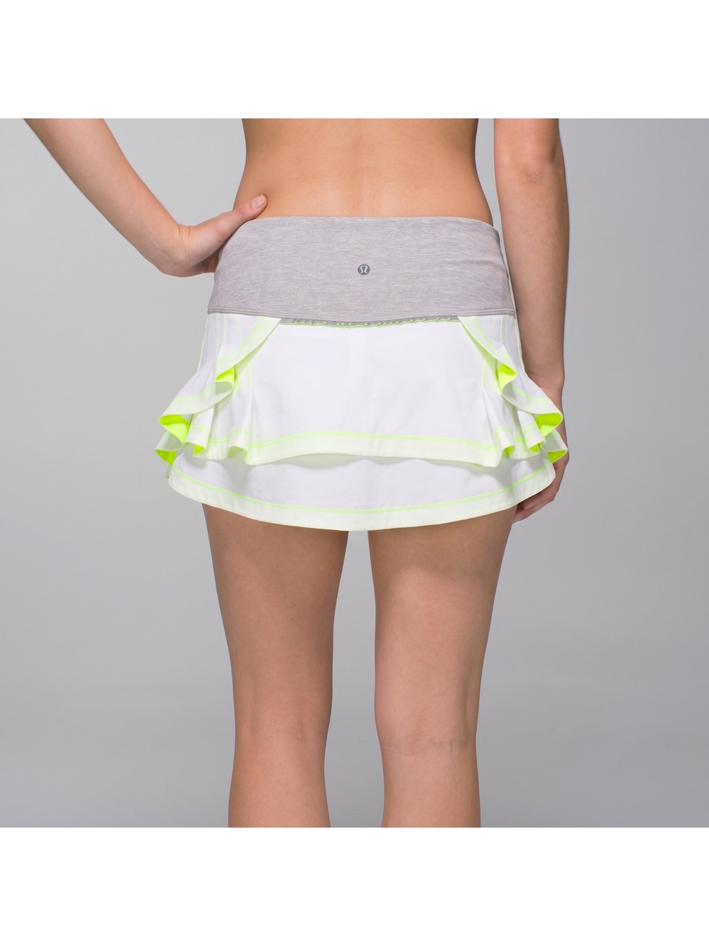 Lululemon Women's Presta Skirt in White & Gray with Reflective Neon Trim size 8